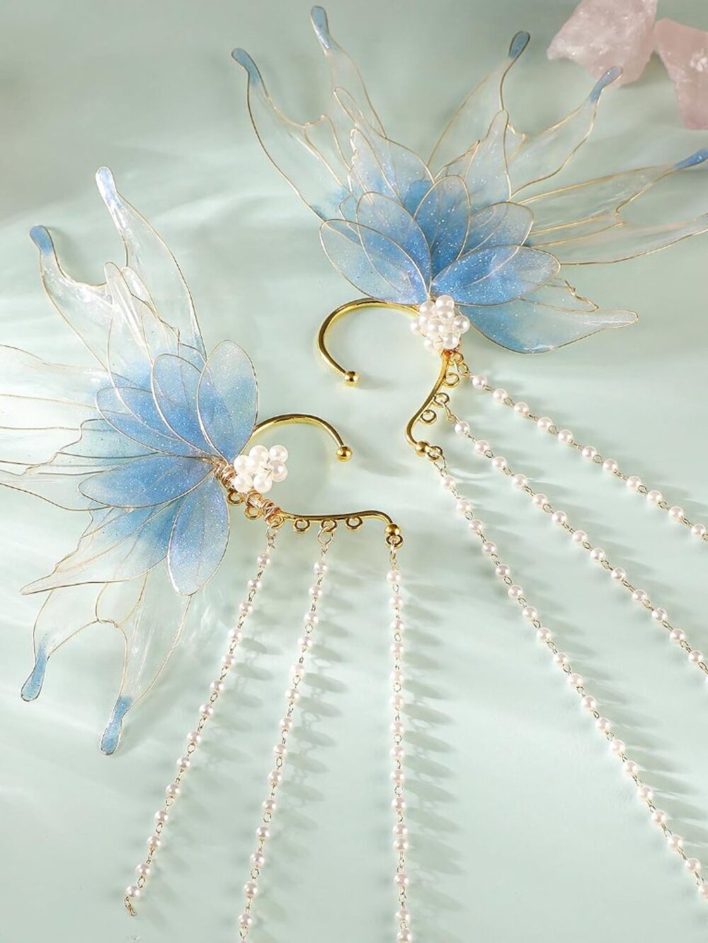 Mermaid Elf Ear Cuffs - Fairy Ear Cuffs with Tassel No Piercing Earrings Cosplay - Picture 7 of 7